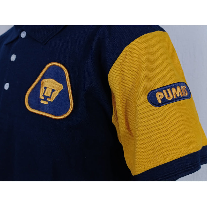Playera Polo Pumas Azul Y Oro Hombre Adulto Manga Corta