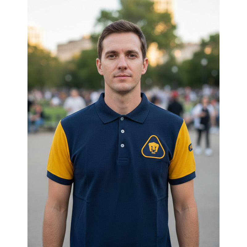 Playera Polo Pumas Azul Y Oro Hombre Adulto Manga Corta